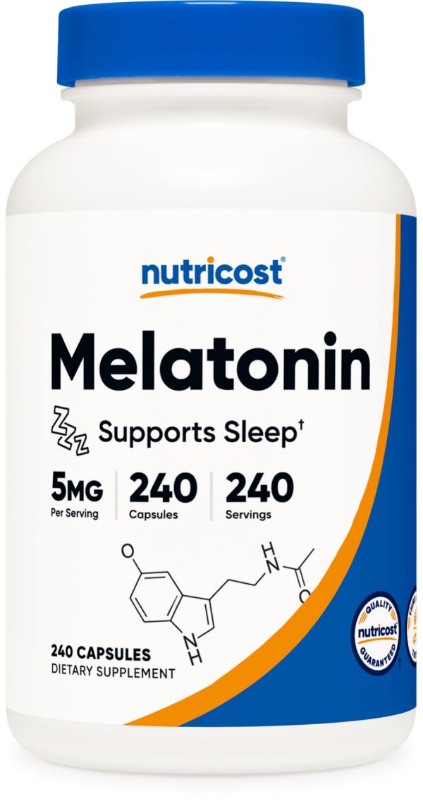 Botella de Nutricost Melatonina 5mg 240 cápsulas