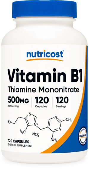 Botella Nutricost Vitamina B1 500 mg con 120 cápsulas