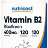 Botella suplemento Nutricost Vitamina B2 Riboflavina 400 mg