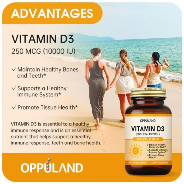 botella oppuland vitamina d3 10000 ui 120 tabletas masticables
