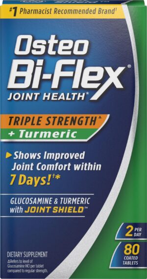 Botella Osteo Bi-Flex Triple Fuerte con glucosamina y cúrcuma 80 tabletas