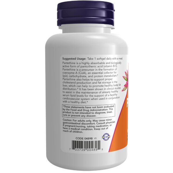 Botella de Pantetina 600 mg NOW Foods suplemento lípidos