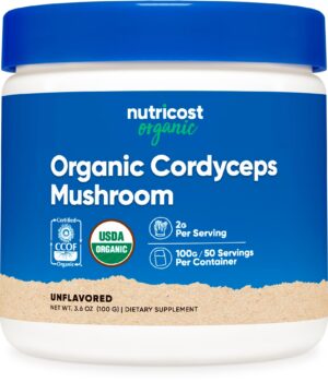Botella de polvo de Cordyceps orgánico Nutricost 100 gramos