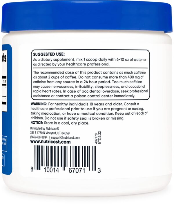 Botella polv guaraná Nutricost 100g sin gluten