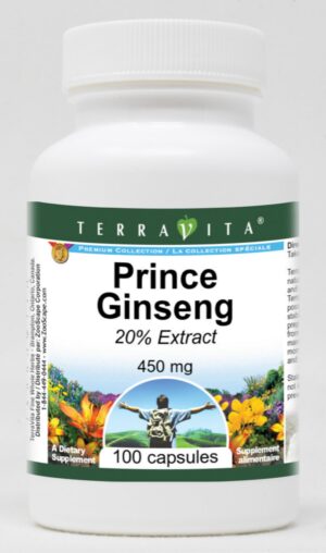 Botella de Prince Ginseng 20% 450 mg TerraVita 100 cápsulas