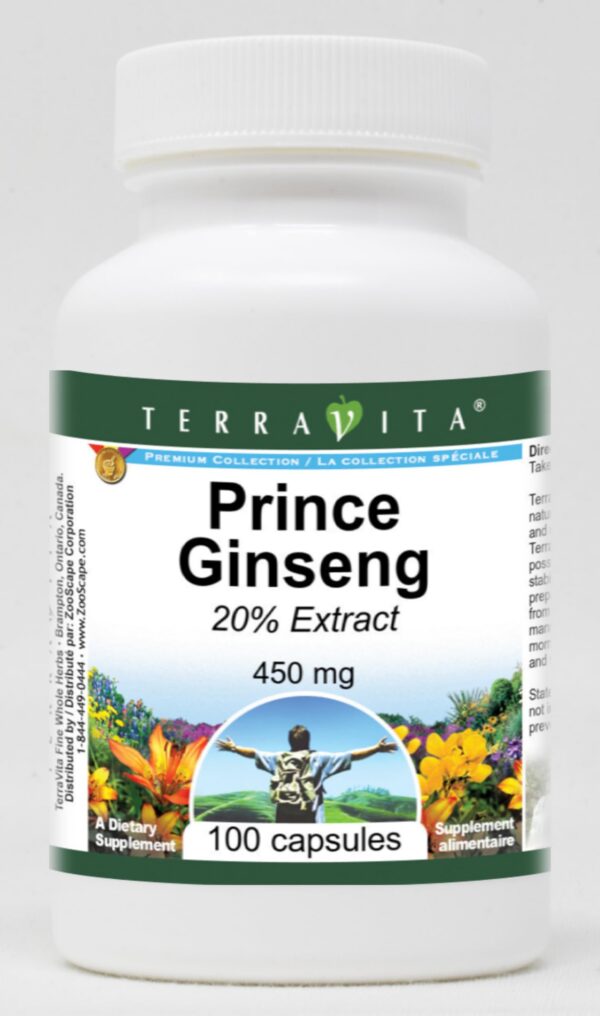 Botella de Prince Ginseng 20% 450 mg TerraVita 100 cápsulas
