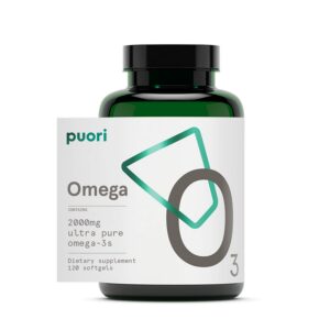 Botella de Puori Omega 3 aceite de pescado 120 cápsulas blandas