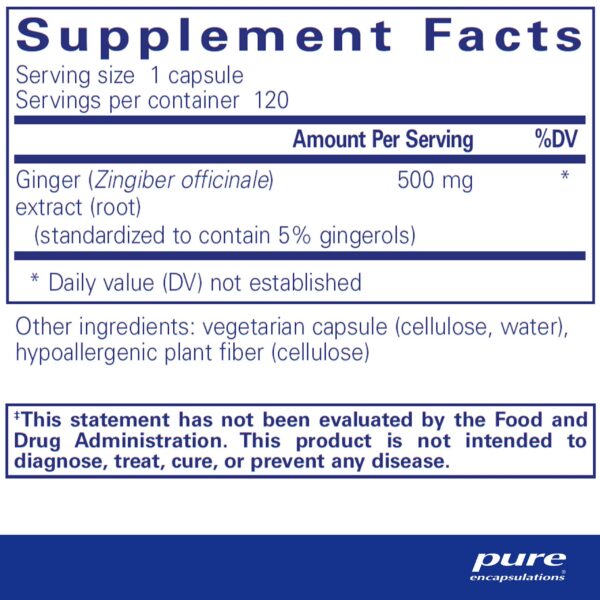 Botella Pure Encapsulations extracto de jengibre para salud digestiva