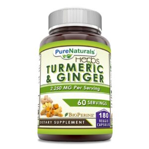 Botella de Pure Naturals cúrcuma curcumina y jengibre