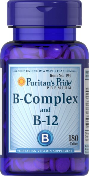 Botella Puritan's Pride vitaminas B-Complex y B-12 180 tabletas