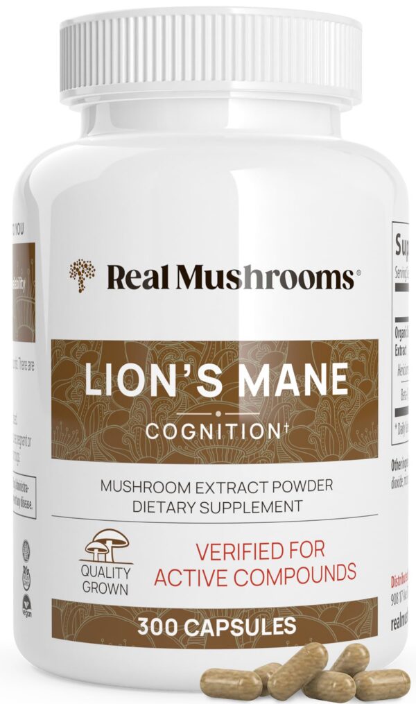 Botella Real Mushrooms Lion’s Mane 300 cápsulas orgánicas