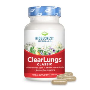 Botella RidgeCrest Herbals ClearLungs Classic 60 cápsulas
