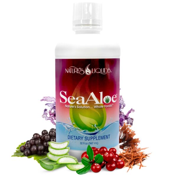 Botella SeaAloe líquido multivitaminico con aloe vera y vegetales marinos 32 oz