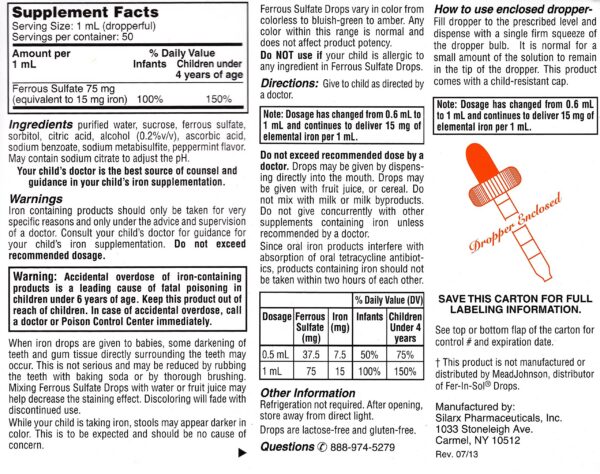 Botella Silarx suplemento hierro para infantes con gotero dosificador