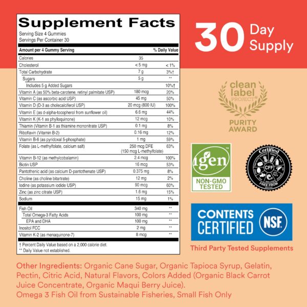 Version 1.0.0 Botella SmartyPants vitaminas gomosas niños multinutrientes Omega 3