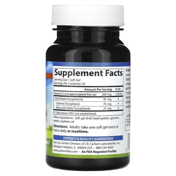 Botella y softgels vitamina E 400 UI Carlson E-Gems Plus