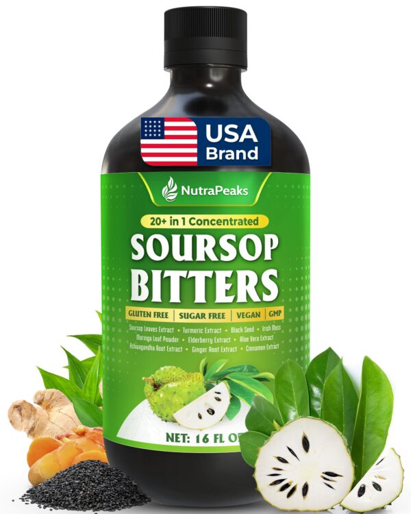 Version 1.0.0 Botella Soursop Bitters líquido de 16 fl oz NutraPeaks.