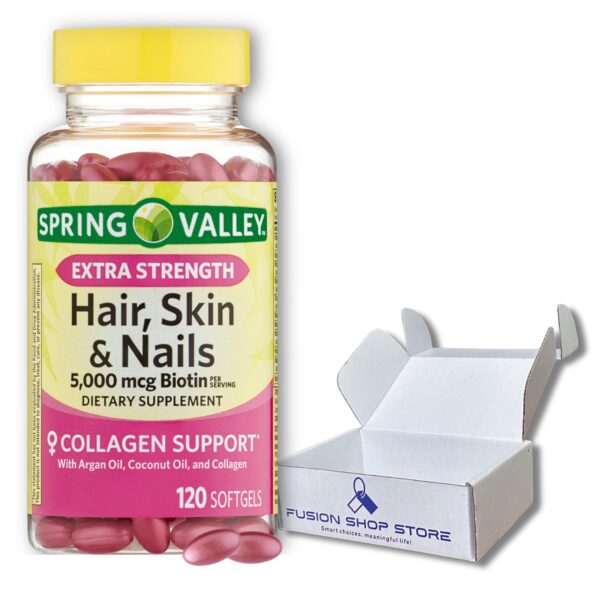 Botella Spring Valley Biotina 5000mcg para cabello piel y uñas