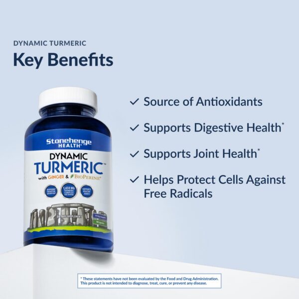 Botella Stonehenge Health suplemento vegano de cúrcuma y jengibre