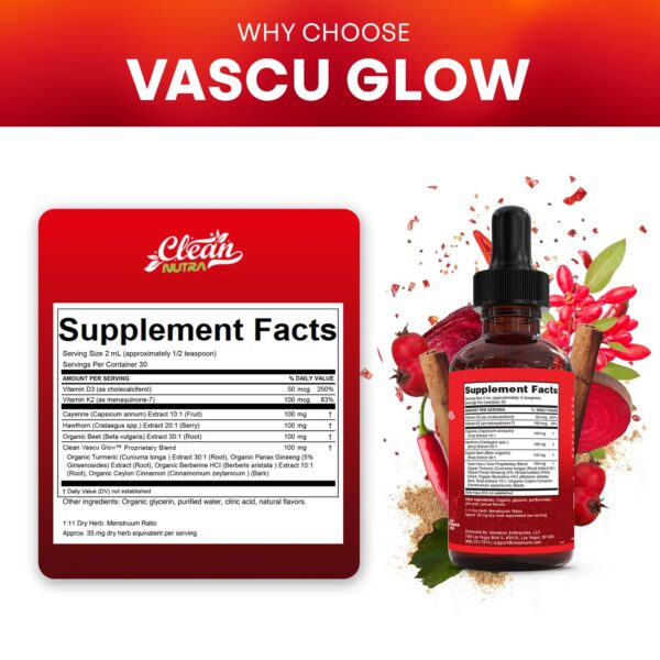 Version 1.0.0 Botella vista superior suplemento Clean Nutra Vascu Glow