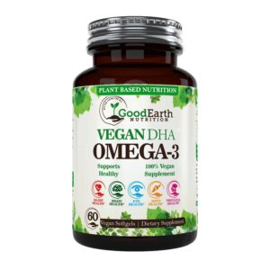 Botella de suplemento aceite de algas vegano DHA Omega 3 GoodEarth