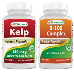 Botella de suplemento alga kelp y complejo b-100 Best Naturals