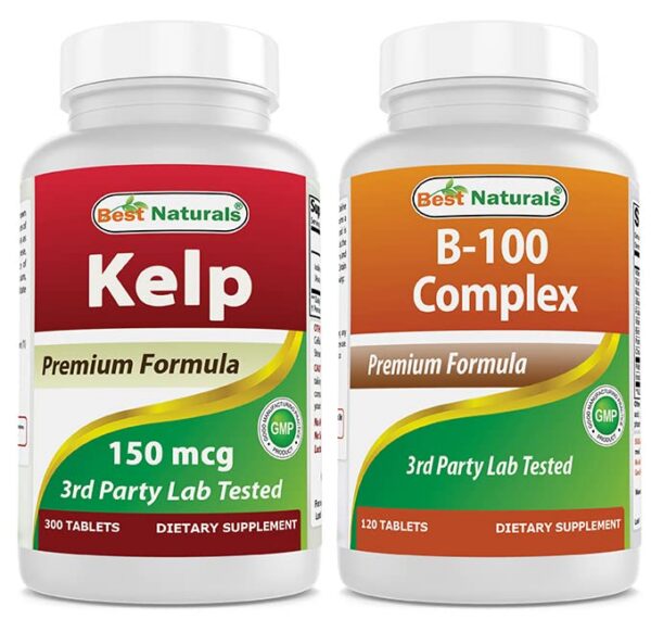 Botella de suplemento alga kelp y complejo b-100 Best Naturals