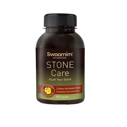 Botella de suplemento ayurvédico Swaarnim Stone Care con cápsulas