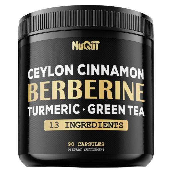 Botella de suplemento berberina NUQIIT con cúrcuma y té verde