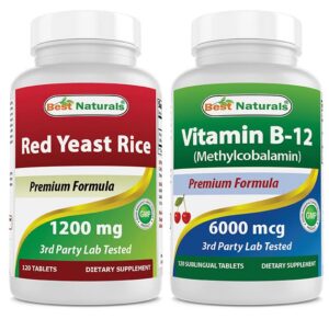 Botella suplemento Best Naturals arroz rojo de levadura y vitamina B12