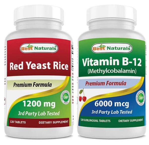 Botella suplemento Best Naturals arroz rojo de levadura y vitamina B12