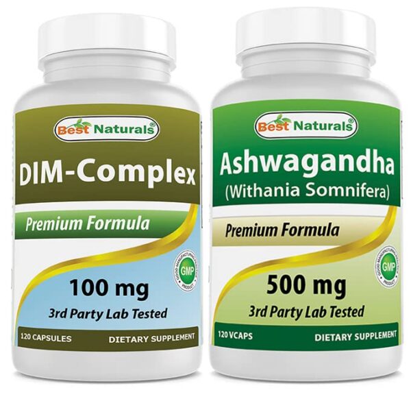Version 1.0.0 Botella suplemento Best Naturals DIM 100 mg Ashwagandha 500 mg