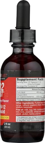 Botella suplemento Bricker Labs B-12 Blast líquido frambuesa