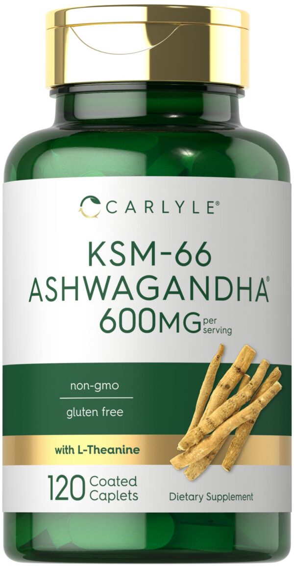 Version 1.0.0 Botella de suplemento Carlyle KSM-66 Ashwagandha 600mg con L-Teanina