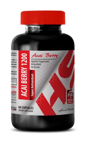 botella de cápsulas de suplemento de acai bayas naturales