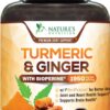 Botella suplemento cúrcuma curcumina con jengibre 180 cápsulas