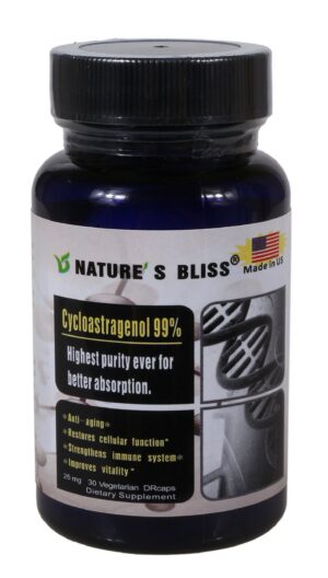 Botella suplemento Cycloastragenol 25mg Nature'sbliss 30 cápsulas