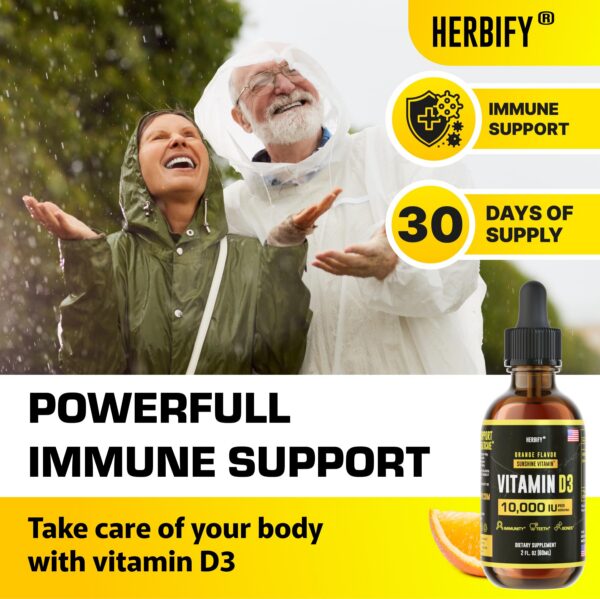 Botella suplemento líquido HERBIFY vitamina D3 para apoyo inmune