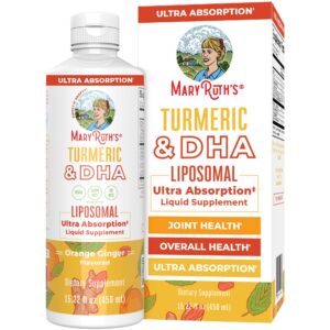 Botella suplemento líquido MaryRuth Organics cúrcuma liposomal y DHA