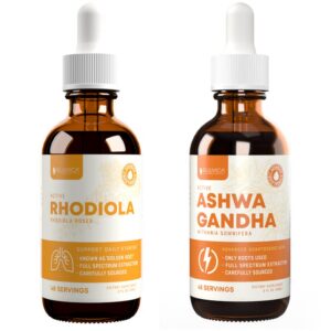 Botella suplemento líquido Rhodiola y Ashwagandha Rejuvica Health