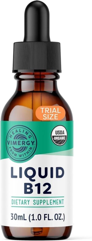 Botella de suplemento líquido Vimergy B12 para energía y cerebro