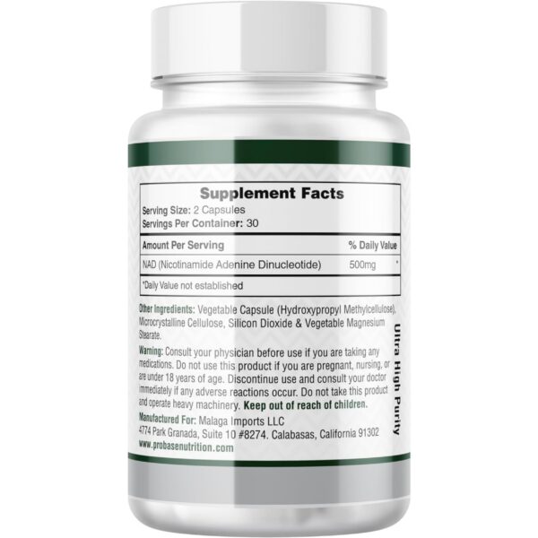 Botella suplemento NAD Probase Nutrition 60 cápsulas alta potencia