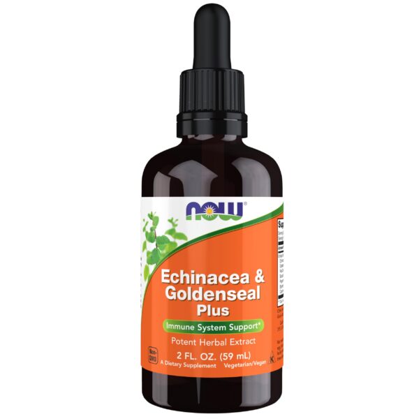 Botella suplemento Now Foods Echinacea Goldenseal 2 onzas con gotero
