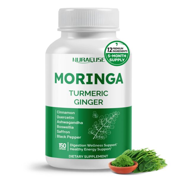 Version 1.0.0 Botella de suplemento NuraFuse Moringa 12 en 1 con 150 cápsulas