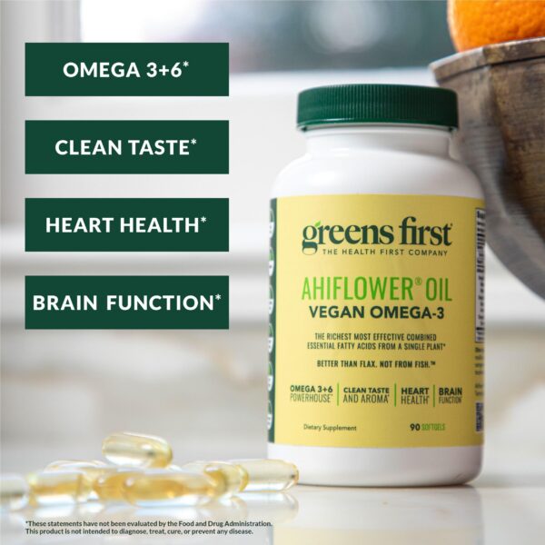 Botella suplemento omega 3 vegetal Greens First Ahiflower