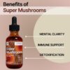Botella de suplemento super mushrooms sobre fondo blanco