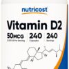 Botella suplemento vitamina d2 Nutricost 2000 ui 240 cápsulas vegano