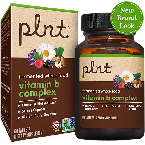 Botella suplemento vitaminas b de alimento entero fermentado plntA