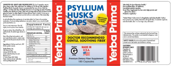 Botella de suplemento Yerba Prima psyllium fibra natural