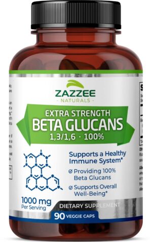 Version 1.0.0 Botella de suplemento Zazzee Beta Glucanos 90 cápsulas veganas